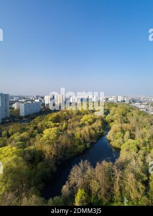 Nantes (north-western France): aerial view of the wetland of Pre Gauchet (Little Amazon Rainforest) in the district of Malakoff. Natural site classifi Stock Photo