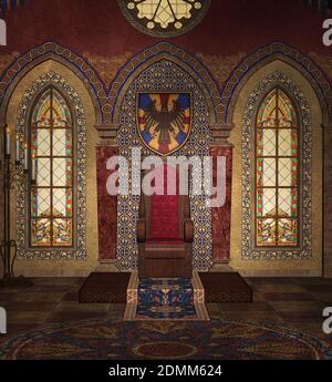 Medieval throne in a gothic room Stock Photo