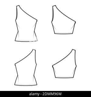 Set of One-shoulder tops tank technical fashion illustration with ...