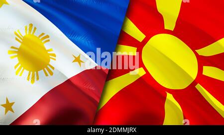 Philippines and North Macedonia flags. 3D Waving flag design. Philippines North Macedonia flag, picture, wallpaper. Philippines vs North Macedonia ima Stock Photo