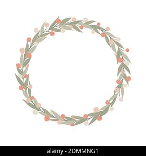 Cute flowers circle wreath floral wallpaper template background bouquet. Botanical flower and leaf branch can be used for printing, greeting Stock Vector