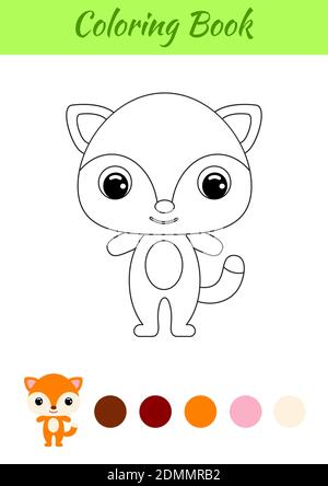 Coloring book little baby fox. Coloring page for kids. Educational activity for preschool years kids and toddlers with cute animal. Stock Vector