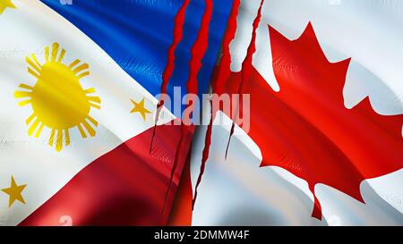 Philippines and Canada flags with scar concept. Waving flag,3D rendering. Philippines and Canada conflict concept. Philippines Canada relations concep Stock Photo