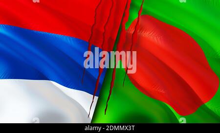 Bangladesh and Serbia flags with scar concept. Waving flag,3D rendering ...