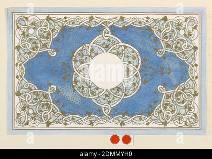 Design For A Box Cover Horizontal Rectangle A Border And Central Motif Of Interlaced Scrolls And Gold Leaves Designer S Name In Pencil On Reverse Stock Photo Alamy