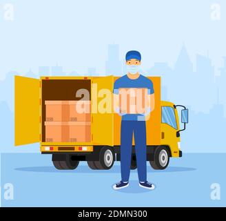 Delivery man with medical protective mask Stock Vector