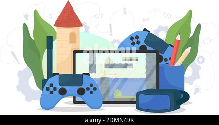 Video game development flat concept vector illustration Stock Vector