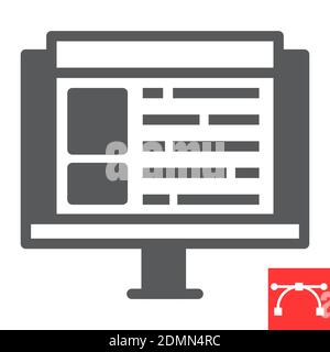 Web design glyph icon, website and ux, monitor sign vector graphics, editable stroke solid icon, eps 10. Stock Vector