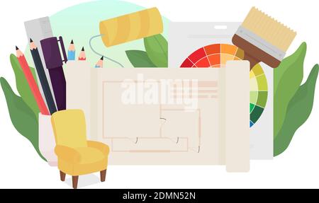Interior design flat concept vector illustration Stock Vector