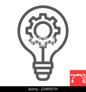 Idea generation line icon, creative and gear, light bulb sign vector graphics, editable stroke linear icon, eps 10. Stock Vector
