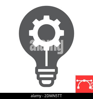 Idea generation glyph icon, creative and gear, light bulb sign vector graphics, editable stroke solid icon, eps 10. Stock Vector