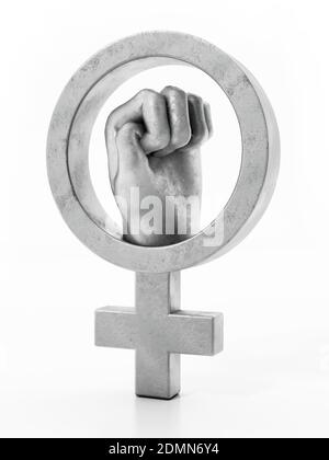 Iron fist inside the female symbol. 3D illustration. Stock Photo