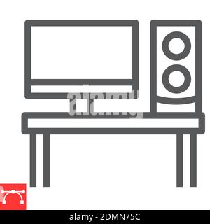 Desk work line icon, job and office, pc sign vector graphics, editable stroke linear icon, eps 10. Stock Vector