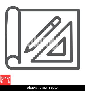 Design project line icon, house plan and blueprint, architecture sign vector graphics, editable stroke linear icon, eps 10. Stock Vector
