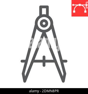 Divider line icon, compass and architect, divider sign vector graphics, editable stroke linear icon, eps 10. Stock Vector