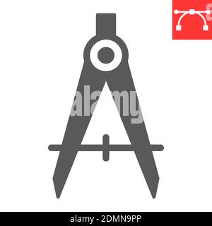 Divider glyph icon, compass and architect, divider sign vector graphics, editable stroke solid icon, eps 10. Stock Vector