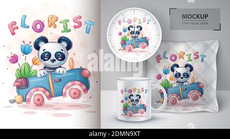 Travel panda - poster and merchandising. Stock Vector