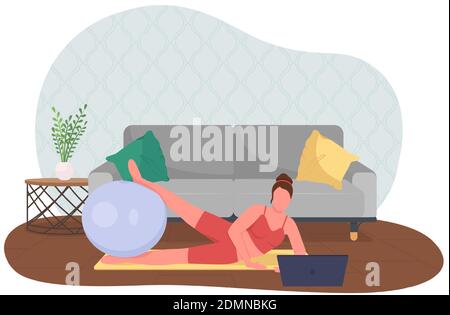 Woman doing yoga while working 2D vector web banner, poster Stock Vector