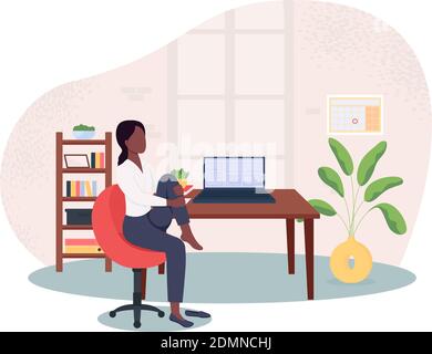 Stretching in chair at workplace 2D vector web banner, poster Stock Vector