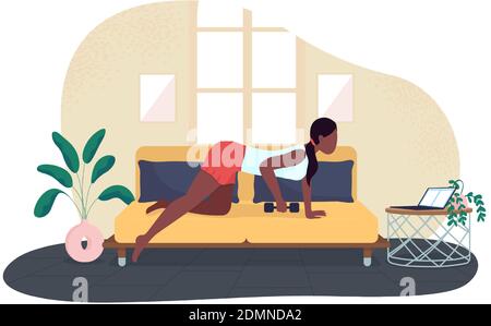 Woman training while working 2D vector web banner, poster Stock Vector