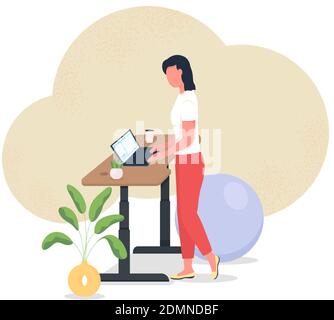 Work at standing desk 2D vector web banner, poster Stock Vector