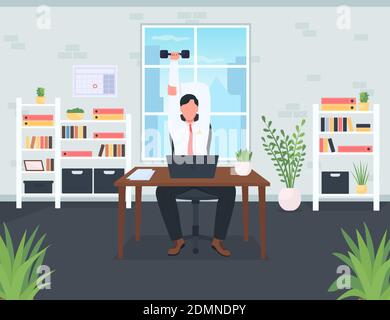 Desk workout flat color vector illustration Stock Vector