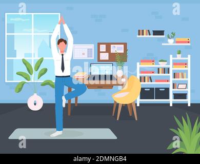 Workplace workout flat color vector illustration Stock Vector