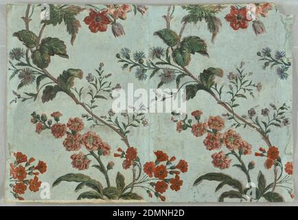 Sidewall - fragment, Block-printed on handmade paper, glazed, Horizontal rectangle. Serpentine sprays of flowers and foliage., France, ca. 1800, Wallcoverings, Sidewall - fragment Stock Photo