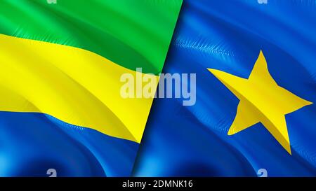 Gabon and DR Congo flags. 3D Waving flag design. Gabon DR Congo flag, picture, wallpaper. Gabon vs DR Congo image,3D rendering. Gabon DR Congo relatio Stock Photo