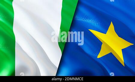 Nigeria and DR Congo flags. 3D Waving flag design. Nigeria DR Congo flag, picture, wallpaper. Nigeria vs DR Congo image,3D rendering. Nigeria DR Congo Stock Photo