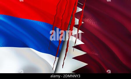 Qatar and Serbia flags with scar concept. Waving flag,3D rendering ...