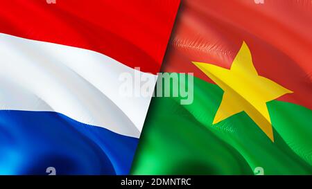 Netherlands and Burkina Faso flags. 3D Waving flag design. Netherlands Burkina Faso flag, picture, wallpaper. Netherlands vs Burkina Faso image,3D ren Stock Photo