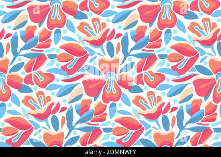 Vector floral seamless pattern. Pink and orange flowers. Stock Vector