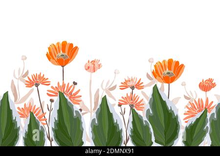 Vector floral seamless border, pattern. Spring, summer flowers. Stock Vector