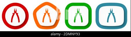 Pliers tool, equipment vector icon set, flat design buttons on white background Stock Vector