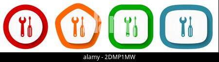 Tool vector icon set, wrench and screwdriver flat design buttons on white background Stock Vector
