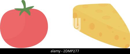 Fresh tomato and cheese flat color vector object set Stock Vector
