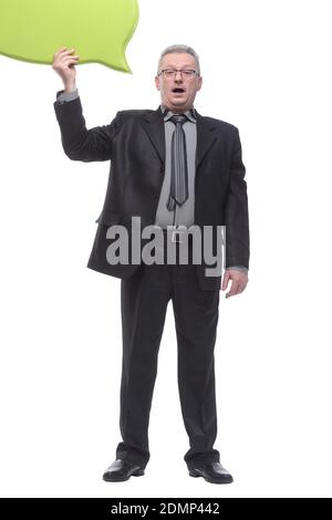 Man holding blank speech bubble with space for text Stock Photo