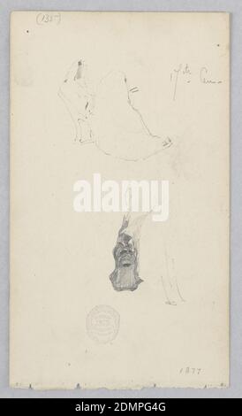 Shoe, Robert Frederick Blum, American, 1857–1903, Graphite on wove paper, Two sketches of a lady's shoe with details of the heel and arch., USA, 1877, costume & accessories, Drawing Stock Photo