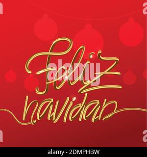 Feliz Navidad Spanish Merry Christmas holiday golden decoration  Stock Vector