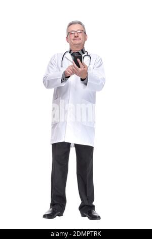 Therapeutist using smartphone searching information Stock Photo