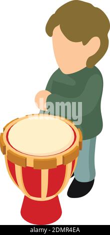 Drum player icon. Isometric illustration of drum player vector icon for web Stock Vector