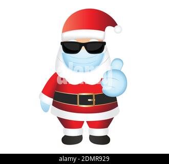 Santa Claus vector illustration isolated on white background. Santa emoji. Mask Emoticon. Santa Clause smiley. Mask face emoji. Thumbs up emoticon. Stock Vector