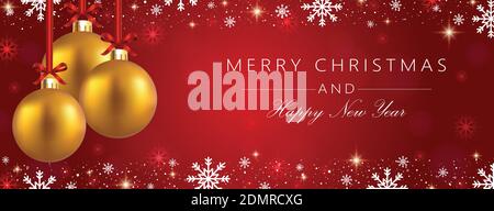 Merry Christmas vector illustration with snowflakes and sparkles on red gradient background. Christmas  banner with snow. Stock Vector
