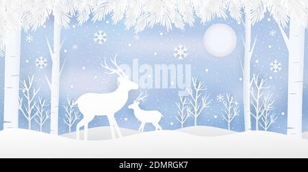 Christmas banner vector illustration. Blue snowfall background. Merry Christmas vector. Winter Landscape banner with snow. Winter wonderland. Stock Vector
