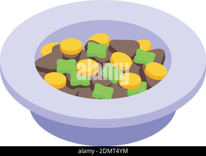 Full cat dish icon. Isometric of full cat dish vector icon for web design isolated on white background Stock Vector