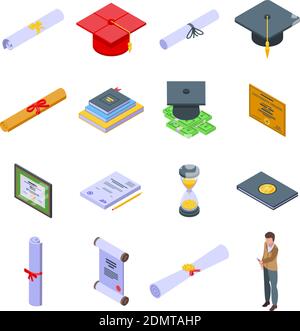Degree icons set. Isometric set of degree vector icons for web design isolated on white background Stock Vector