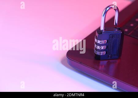 internet safety concept with padlocked on laptop  Stock Photo