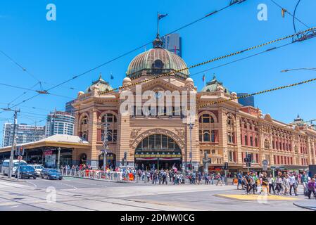 MELBOURNE, AUSTRALIA, DECEMBER 31, 2019: Flinders street train station in Melbourne, Australia Stock Photo