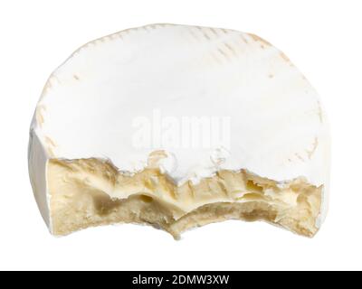 bitten soft cheese with white mold isolated on white background Stock Photo